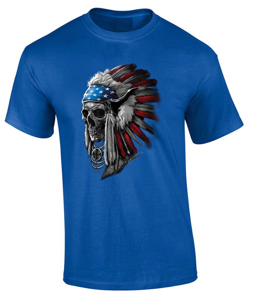 Patriotic Chief Skull T-Shirt Indian Native American Headdress Tee
