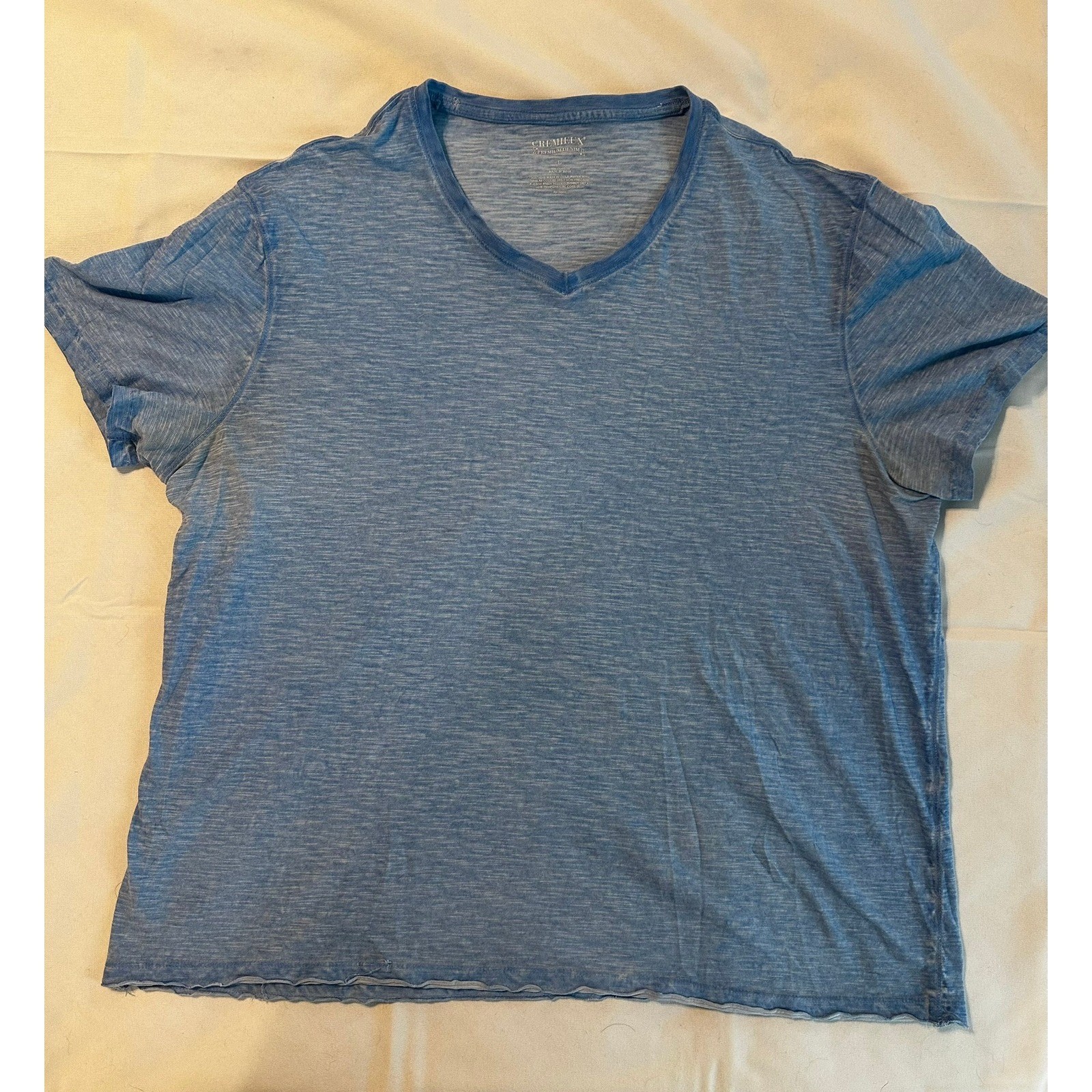 Cremieux Premium Denim Mens Blue Slub Knit Cotton V-Neck T-Shirt Large Raw Hem