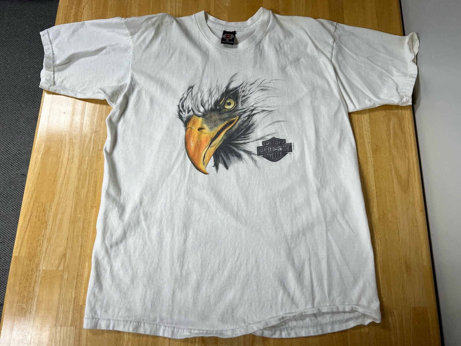 VTG 1998 Harley Davidson Eagle Face Eye Bakersfield, CA Sz XXL White T-Shirt See
