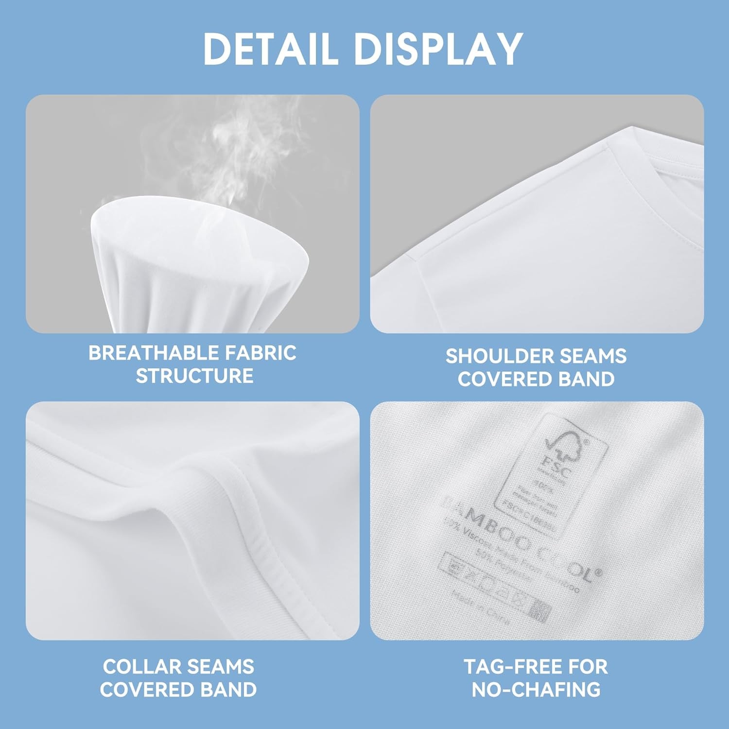 BAMBOO COOL Men Undershirts Moisture-Wicking Crewneck T Shirts, Breathable