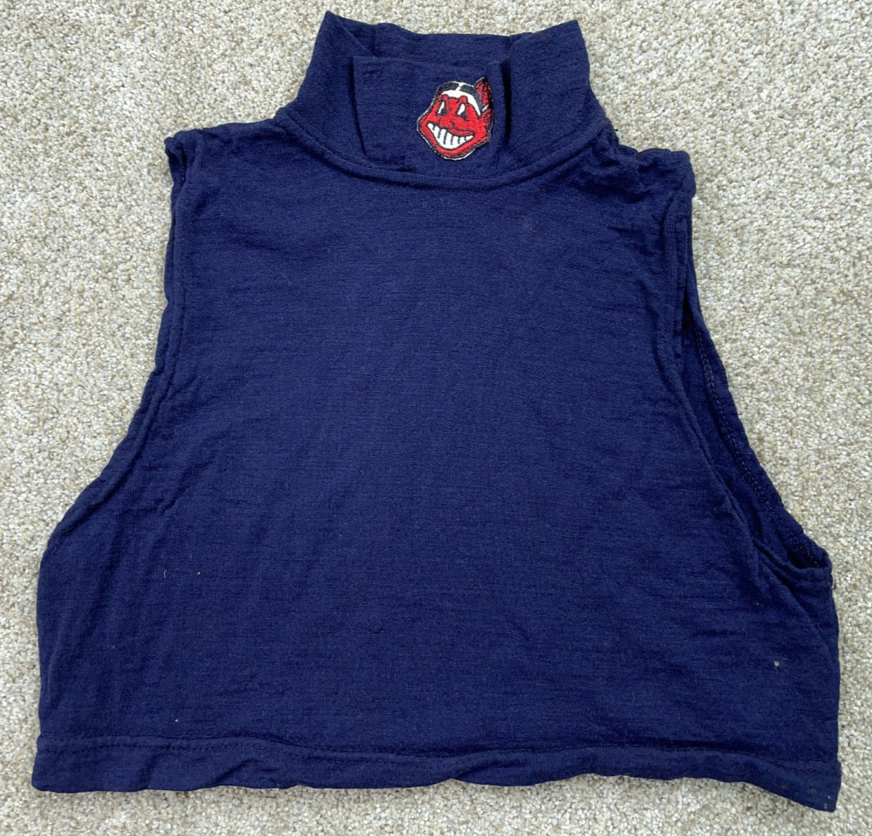 VTG Rawlings Mock Neck Crop Sleeveless Shirt Mens Large Blue Indians Wahoo 1980s