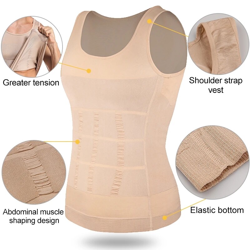 Men Slimming Body Shaper Vest Gynecomastia Compression Shirts Tummy Control Tops