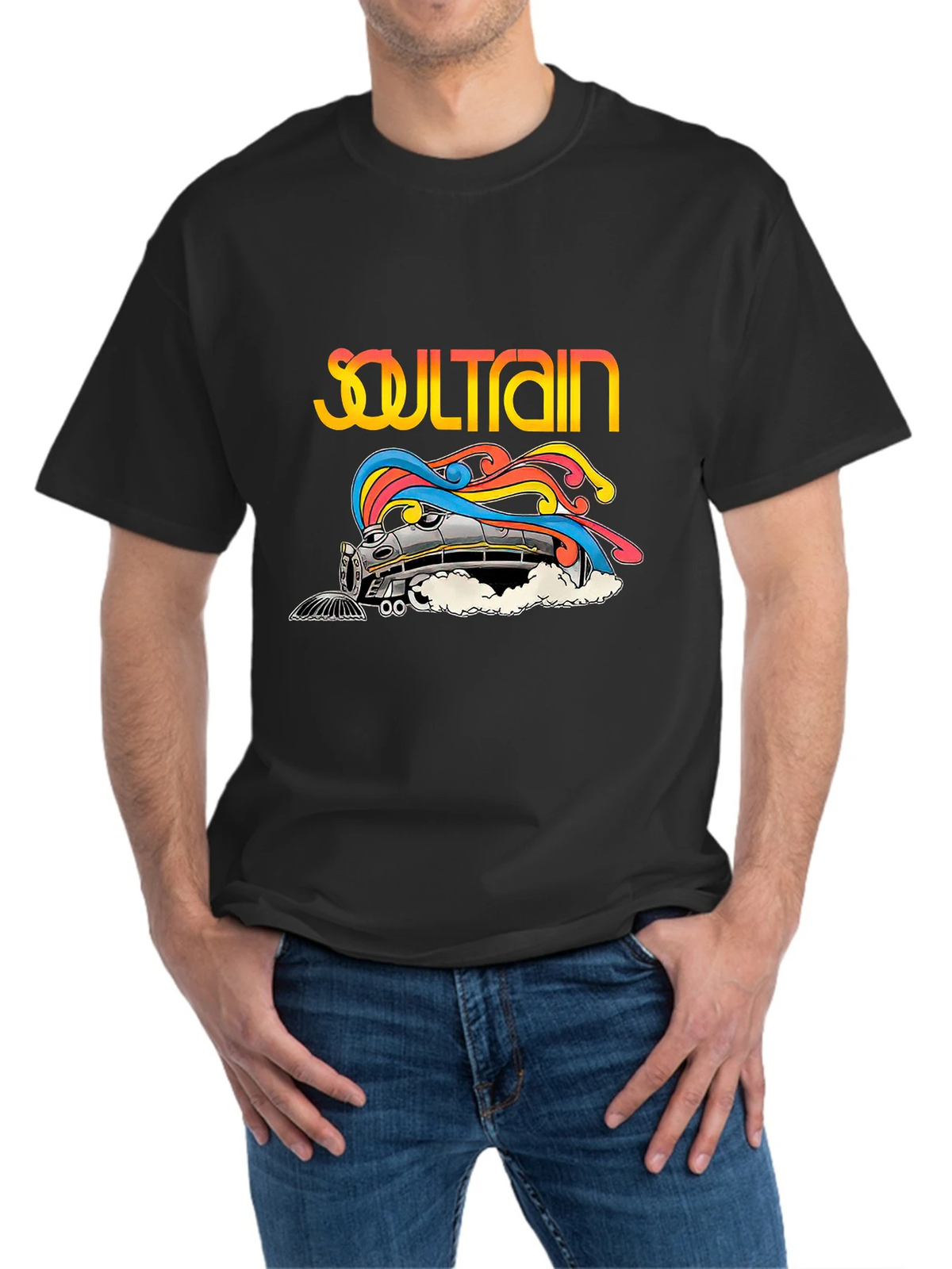 Men’s Retro Soul Train Graphic T-Shirt – Black Casual Short Sleeve Cotton Tee wi