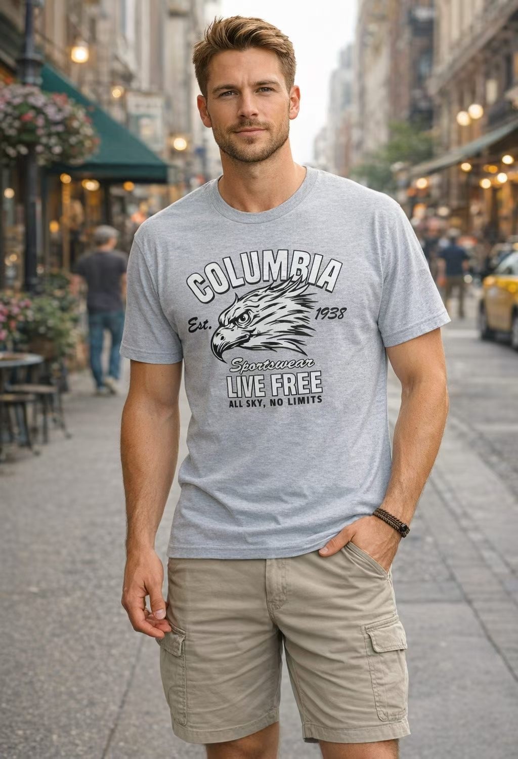 Columbia Mens Live Free Eagle Graphic Shirt Heather Grey Crew Neck M L XL 2XL