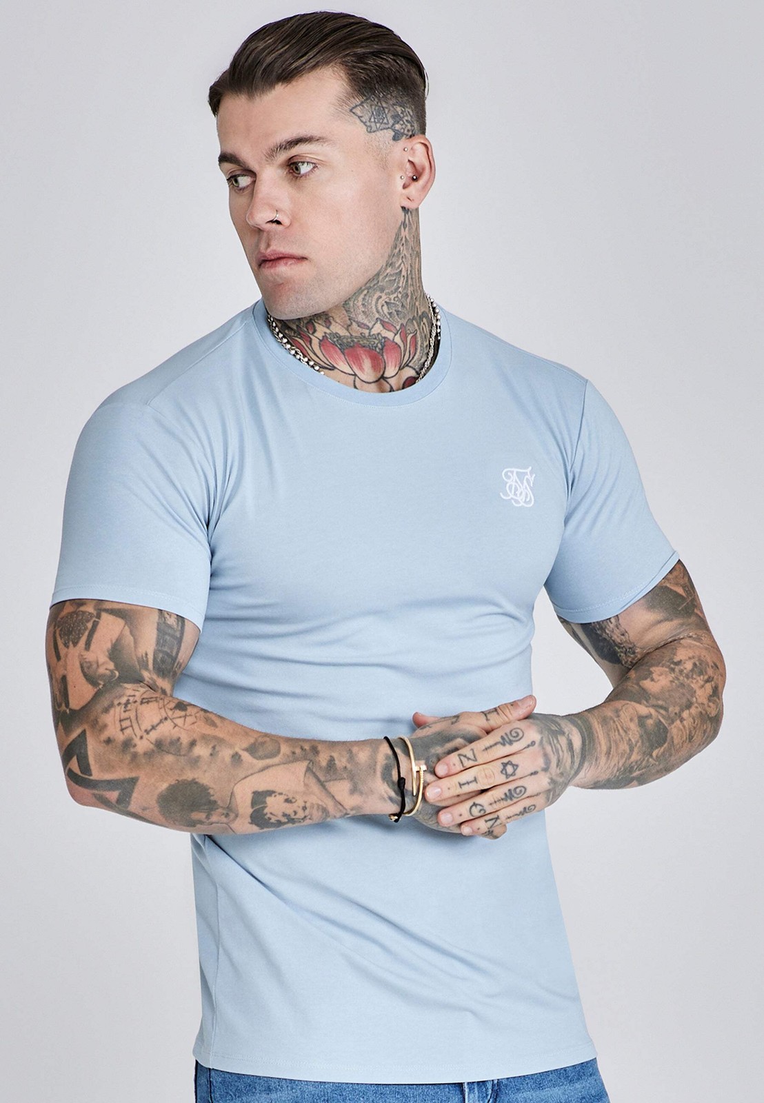 SikSilk Men’s Muscle Fit Crew Neck Essentials T-Shirt Tee Blue