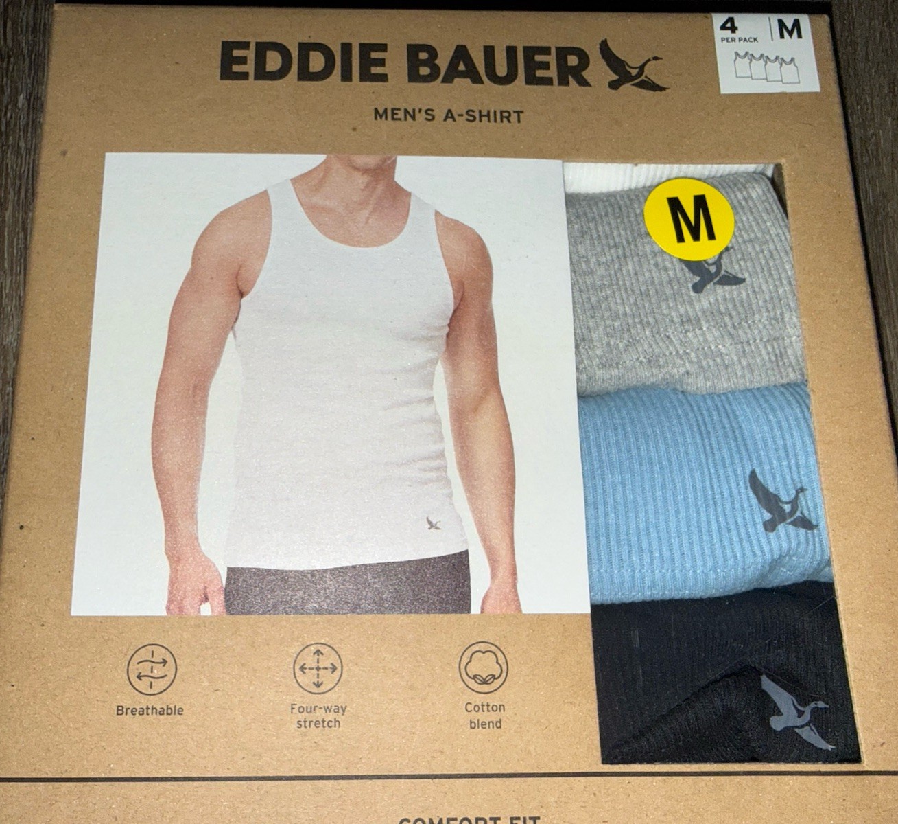 Eddie Bauer ~ Men’s 4-Pack Tanks Tops Undershirts Cotton Blend A-Shirts ~ M