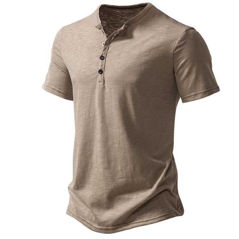 Polyester Men 2024 Brand T-Shirts Ultra-Soft Henley Slim Fit Sleeve V Neck T