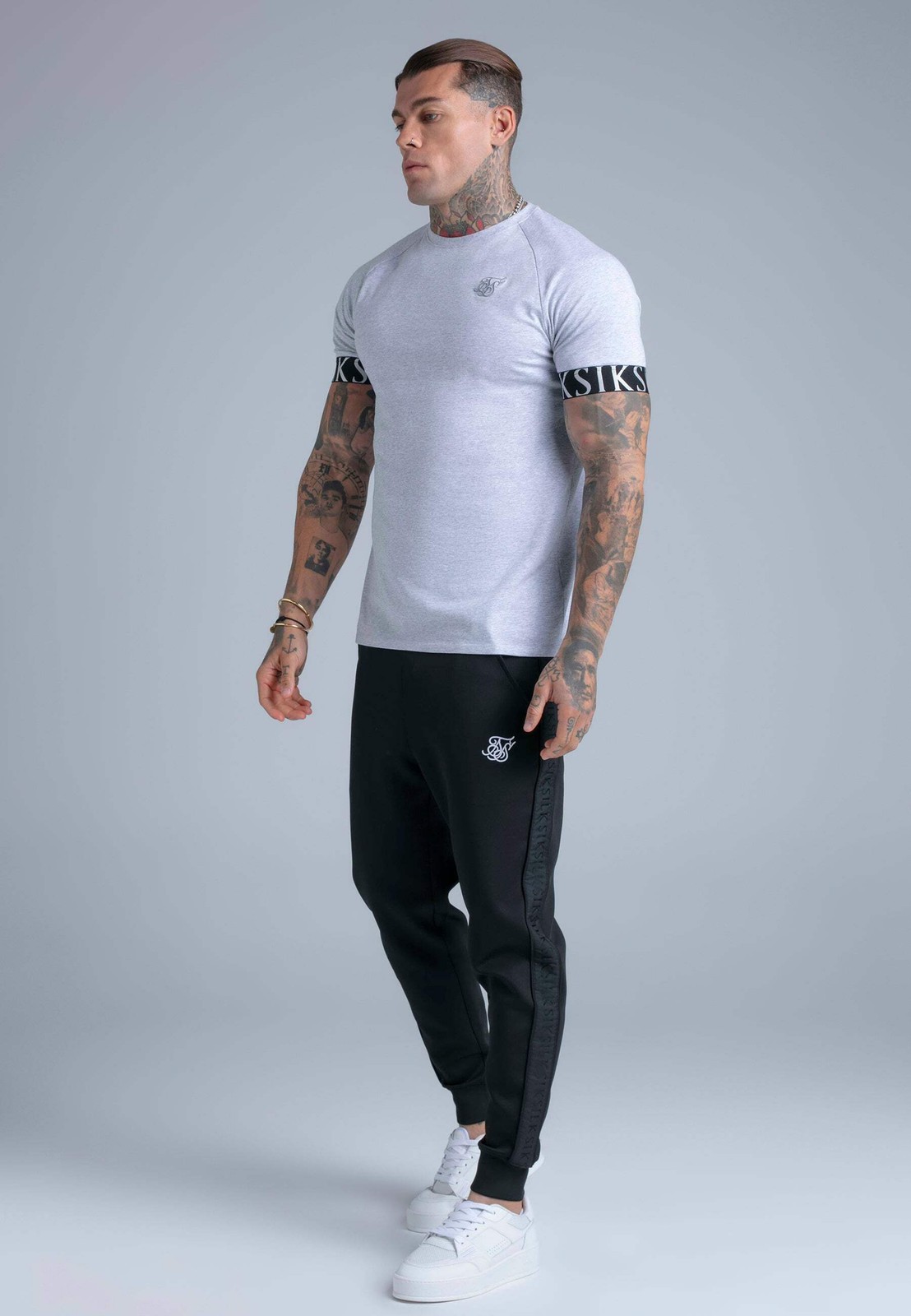 SikSilk Men’s Muscle Fit Short Sleeved Tech T-Shirt Tee Grey Marl