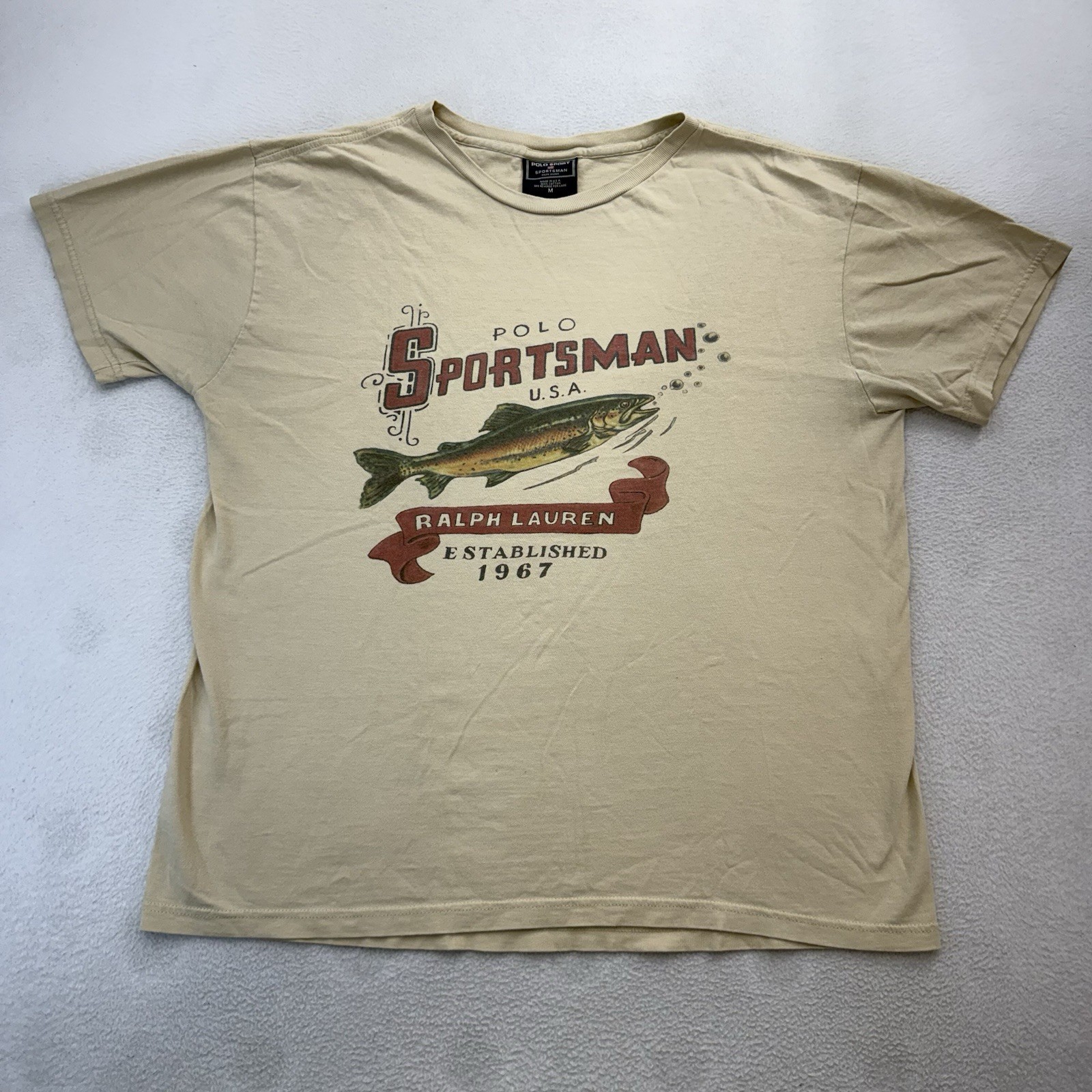 90s Ralph Lauren Polo Sportsman Trout Fishing VTG T-Shirt Medium Made In USA