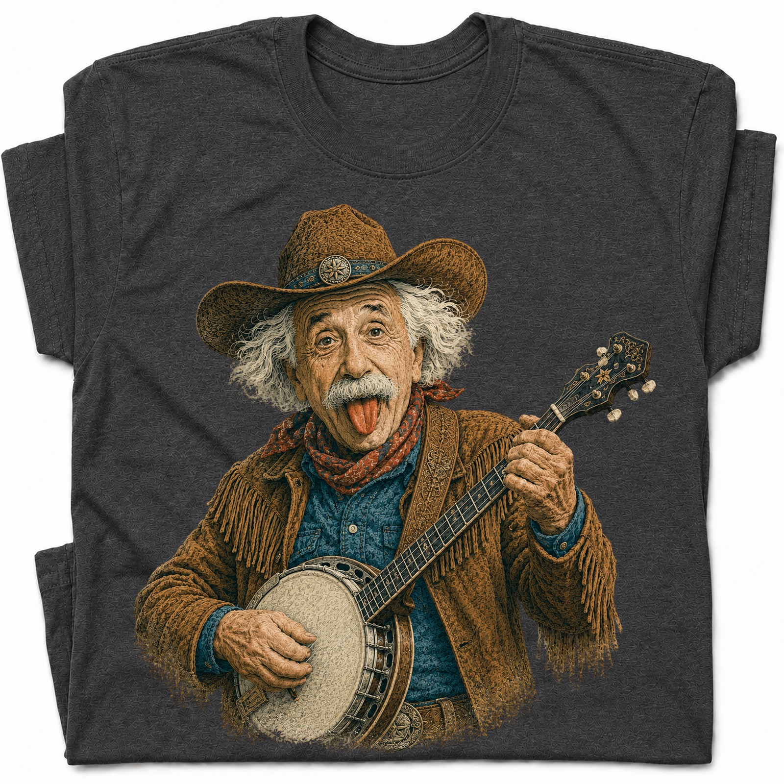 Einstein Cowboy Banjo Player Funny T-Shirt Novelty Country Tee