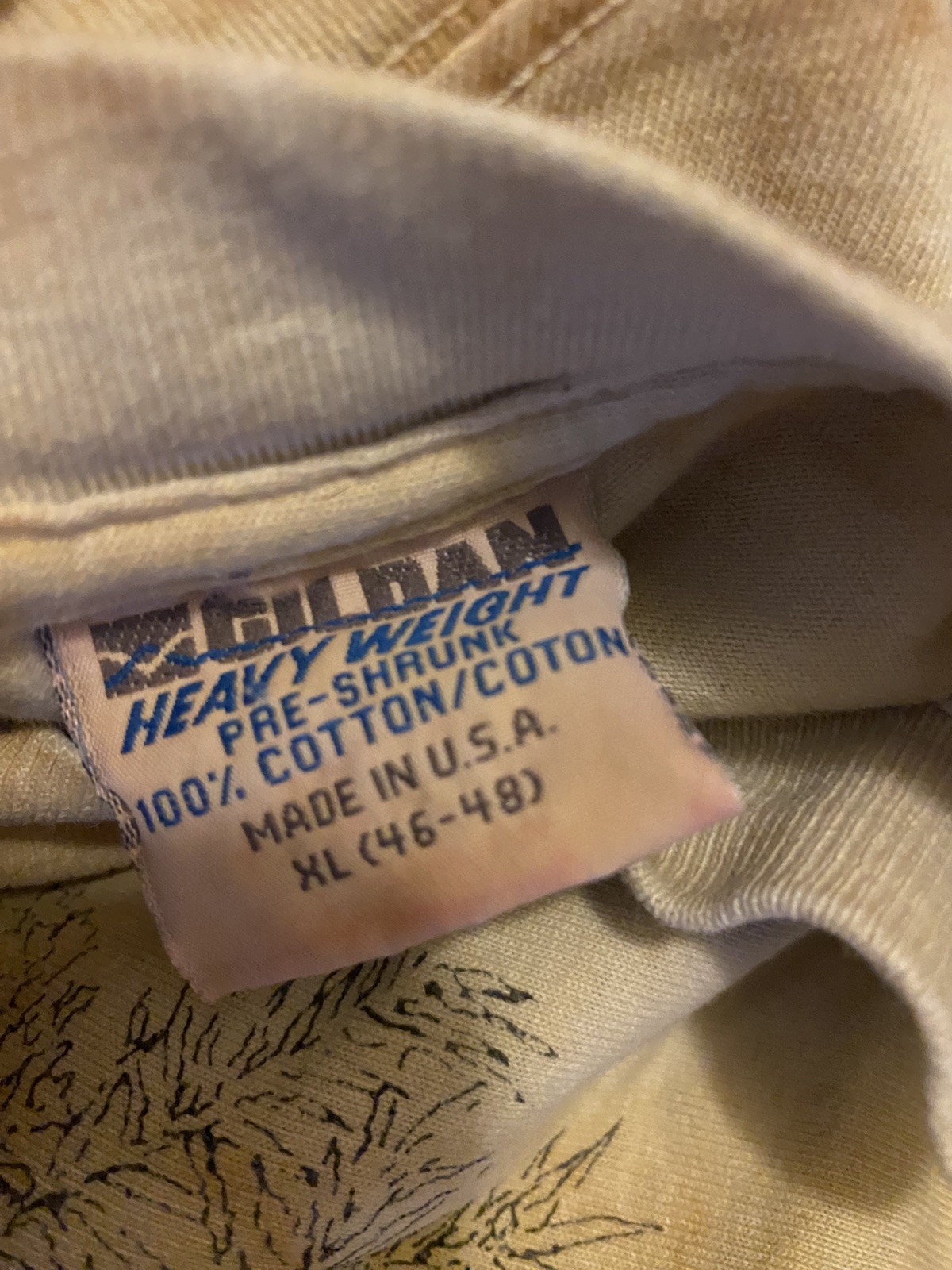 Gildan Arkansas The Natural State Map Graphic T-Shirt Beige XL Crew Neck