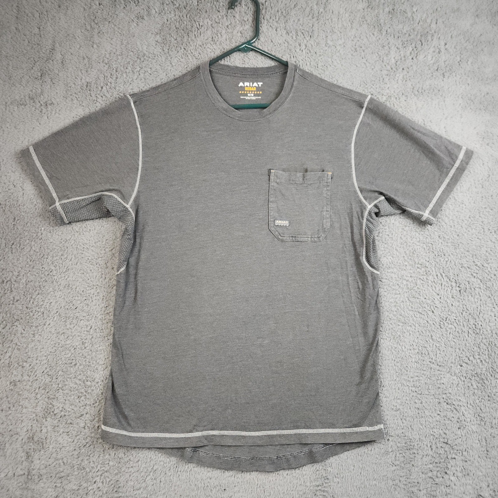 Ariat Rebar Shirt Mens Medium Gray Short Sleeve Pocket Skull Flag Workwear Tee
