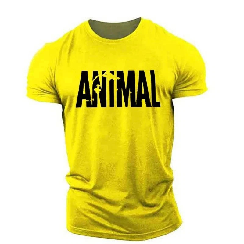 Men Muscle Gym T-Shirts Short Sleeve Workout Athletic Bodybuilding Animal Tee