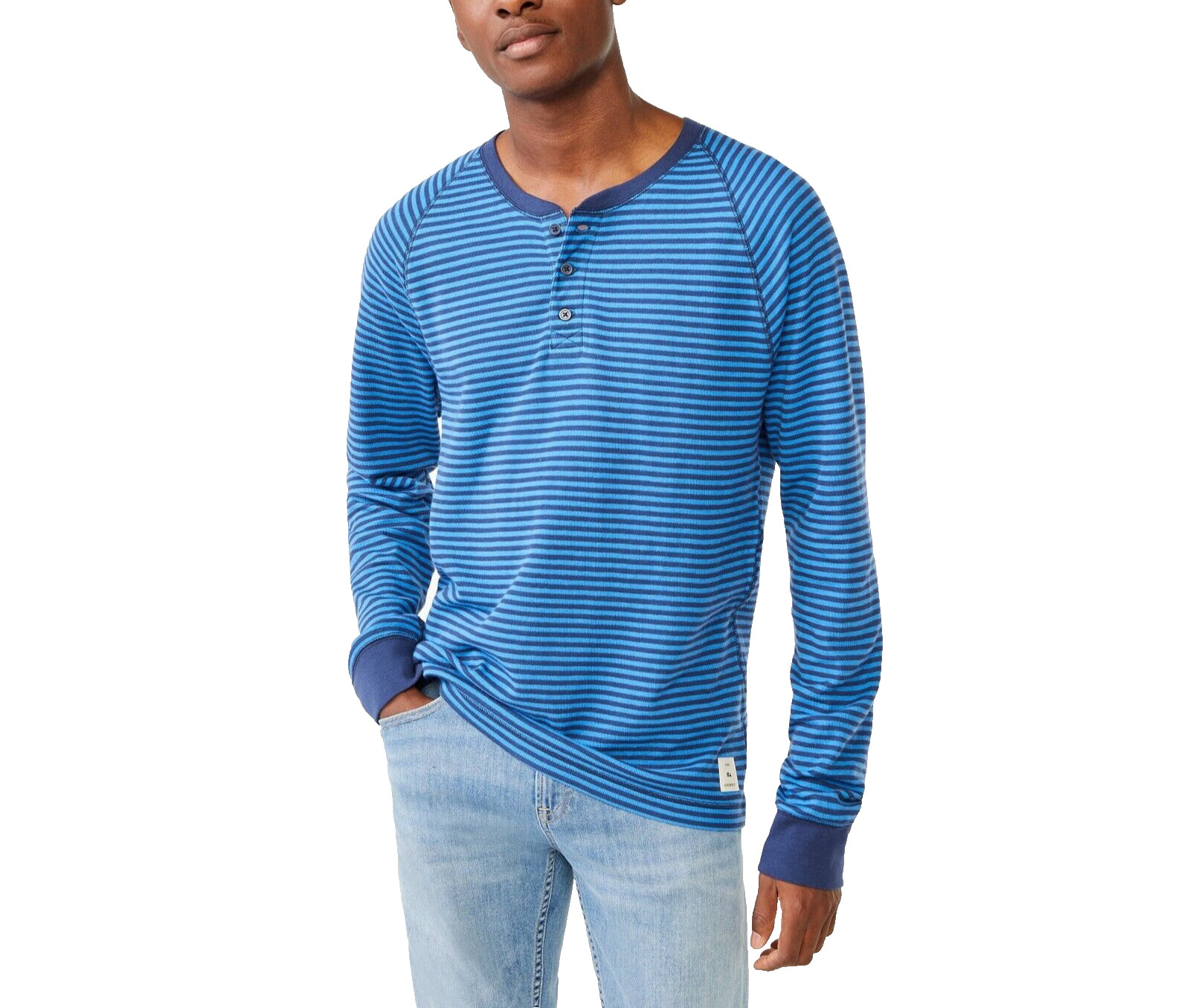 Free Assembly Men’s Textured Duo Raglan Henley Shirt with Long Sleeves, Size: M