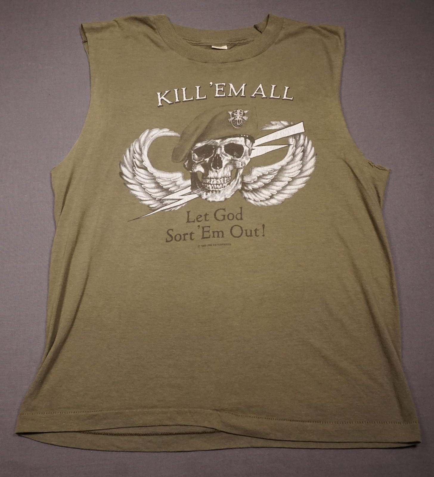 Vintage Kill ‘Em All Shirt Mens Large Green Let God Sort ‘Em Out Skull Tee 1983