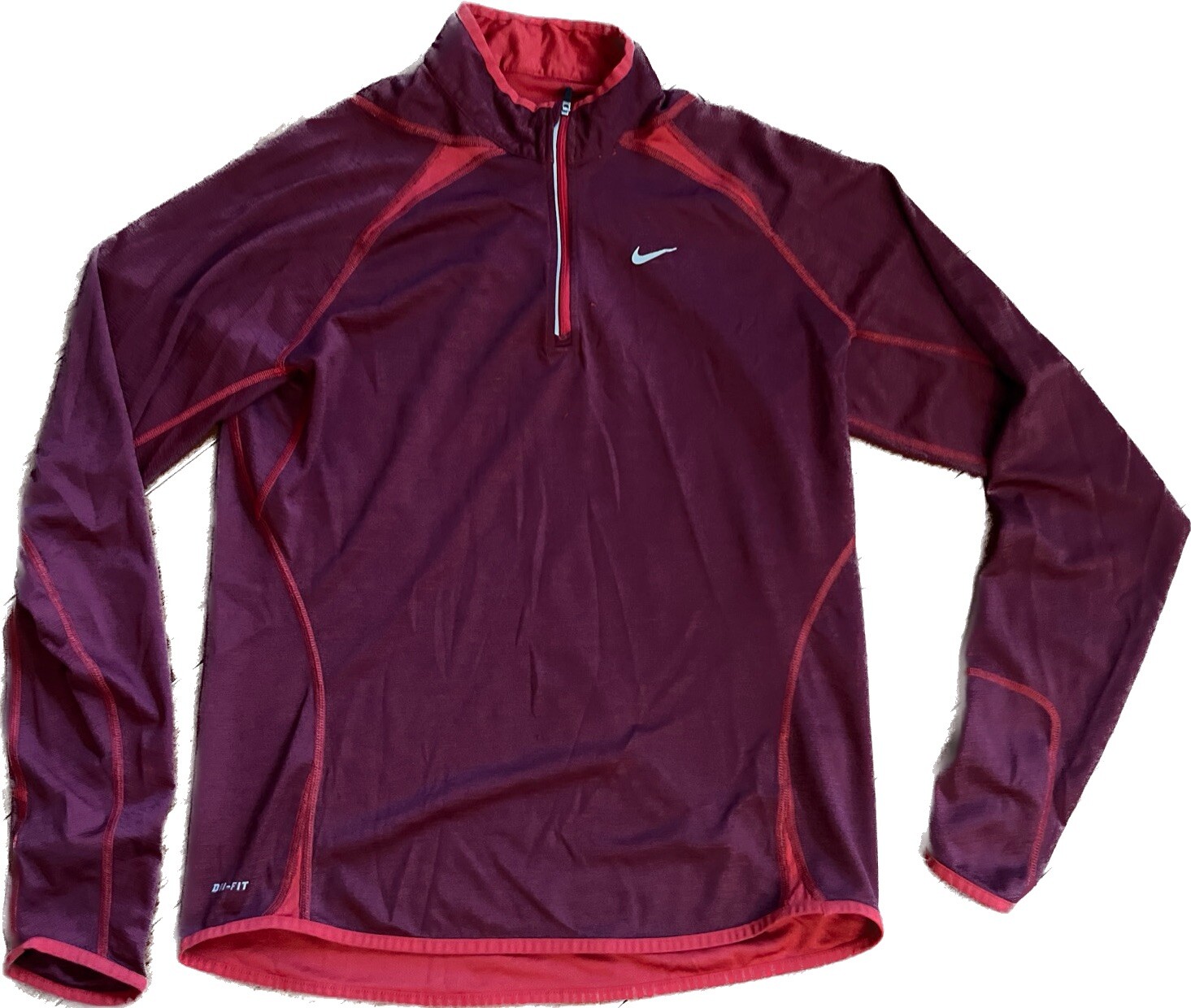 Nike Dri-Fit Men’s L Long Sleeve Running Shirt 1/4 Zip Swoosh Red 339654-656 Gym