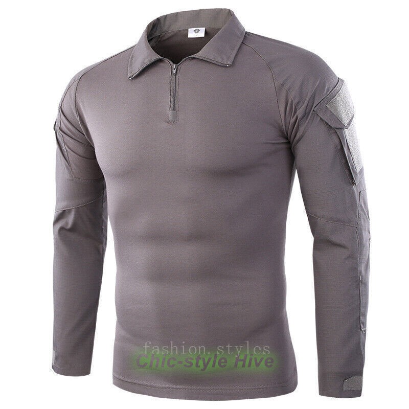 Combat Mens Tactical Shirt Long Sleeve T-Shirt Military Hunting Camo Army Shirt