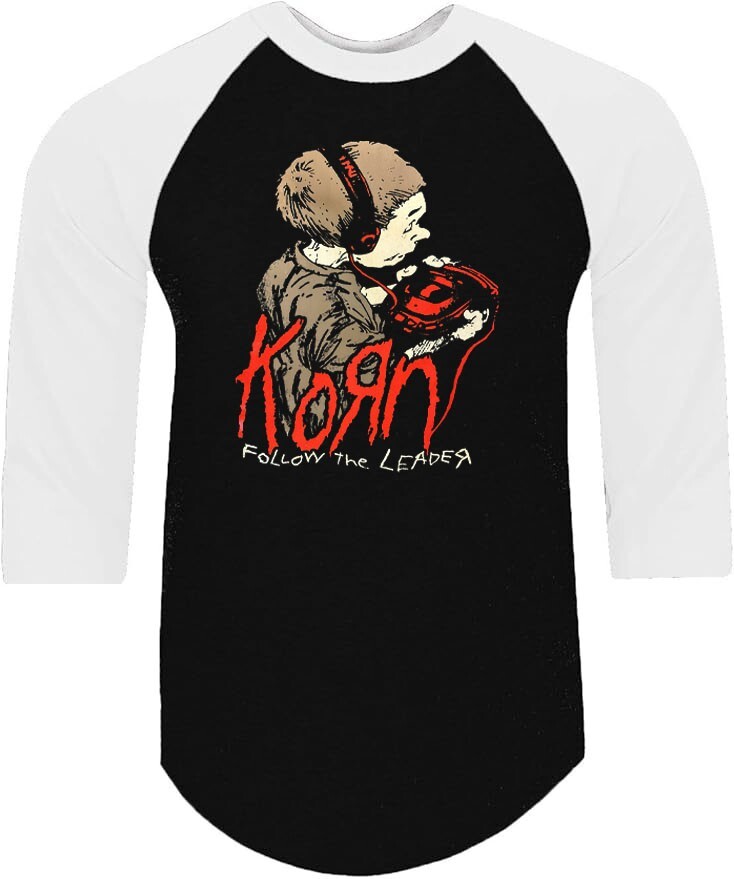 Korn Follow the Leader Nu-Metal Band Shirt RAGLAN 3/4 SLEEVE (Multiple Variation