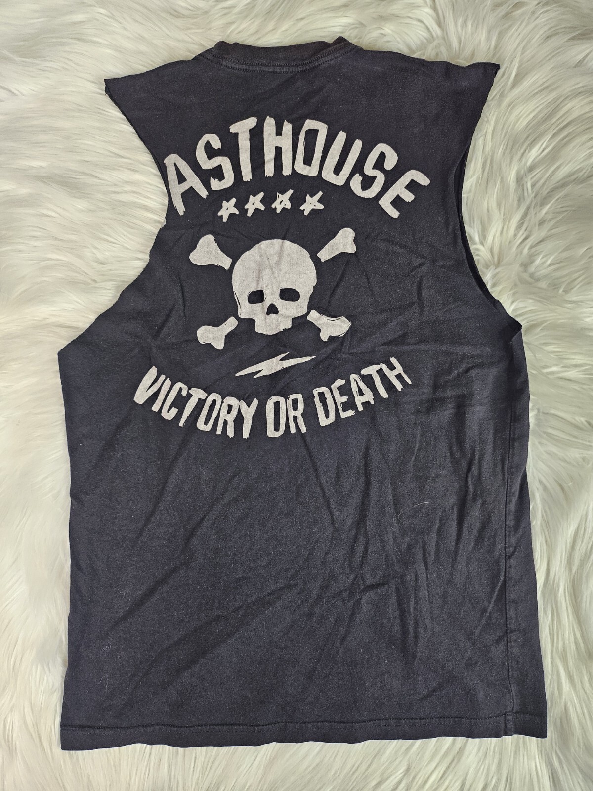 Fasthouse Shirt Mens (M) Cut Sleeves Graphic Print Crew Neck Victory Or Death
