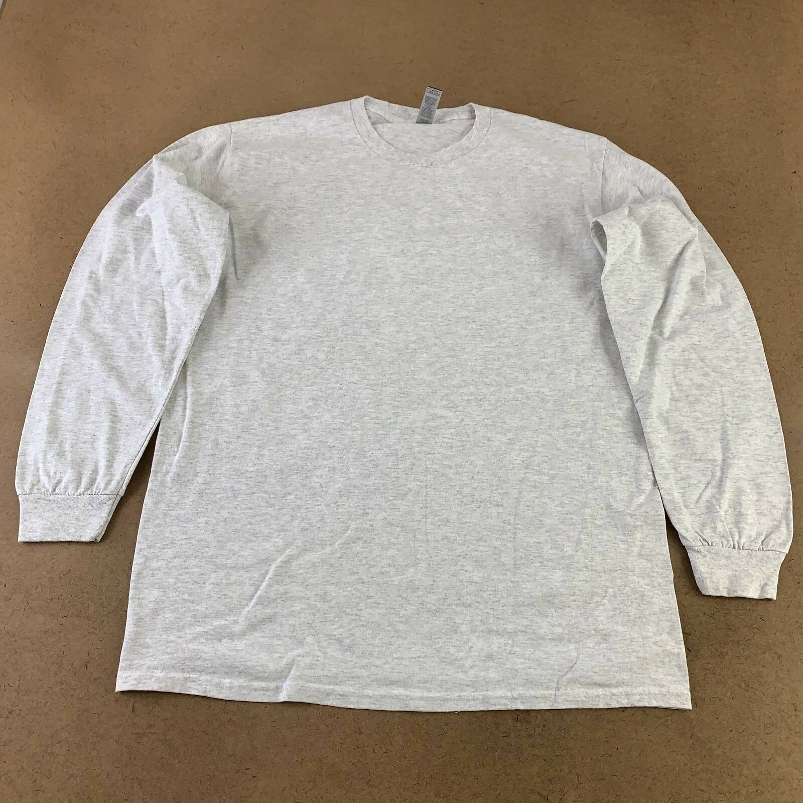 Gildan Mens T-Shirt Gray Heathered Long Sleeve Crew Neck 100% Cotton Tee L New