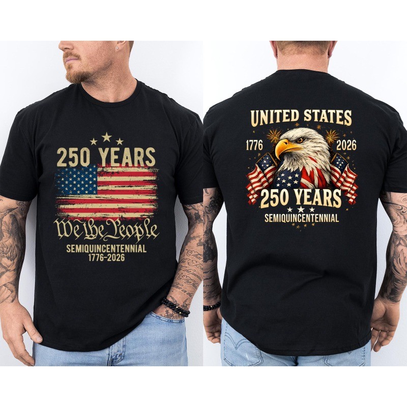 250 Years American Flag 250th Anniversary USA Bald Eagle Front & Back T-Shirt