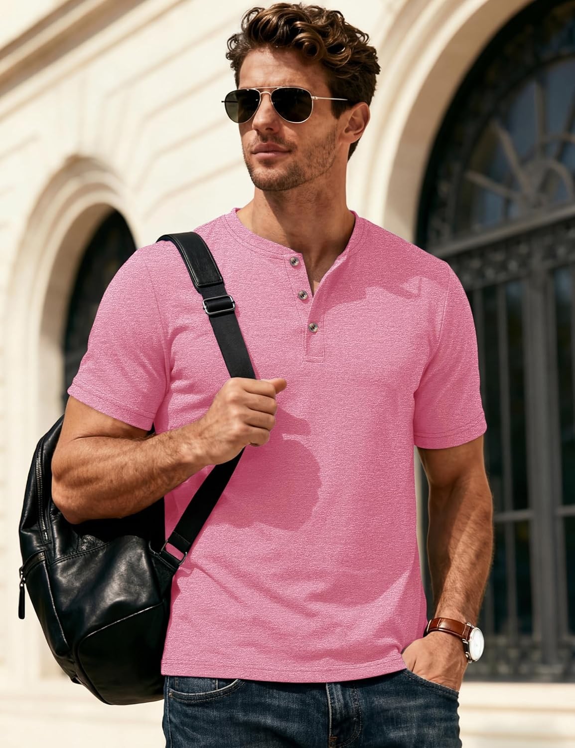 Men’s Henley Short Sleeve Shirt Moisture Wicking Lightweight
