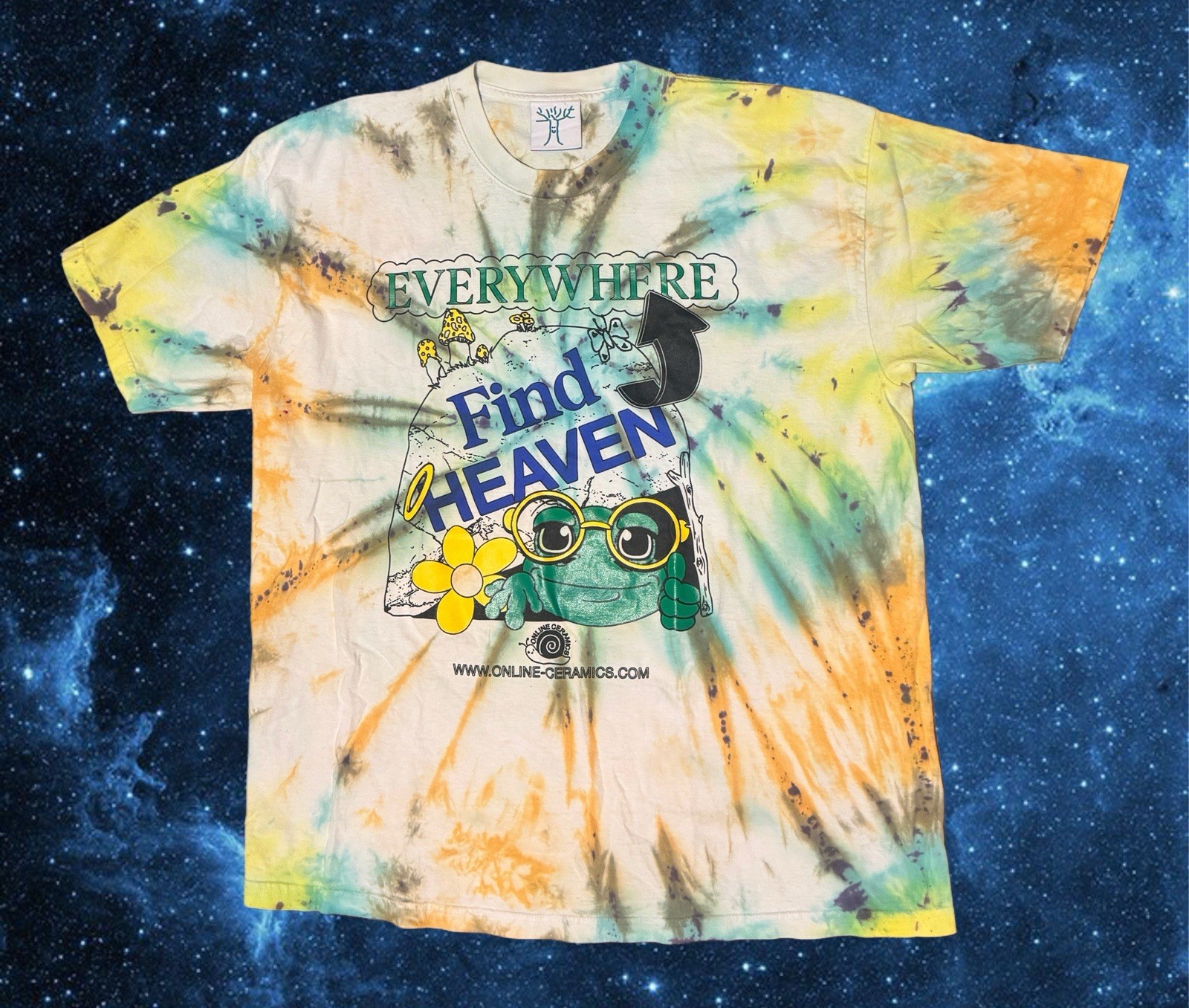 Online Ceramics Tie Dye Find Heaven Everywhere Frog T Shirt XXL OOP Authentic