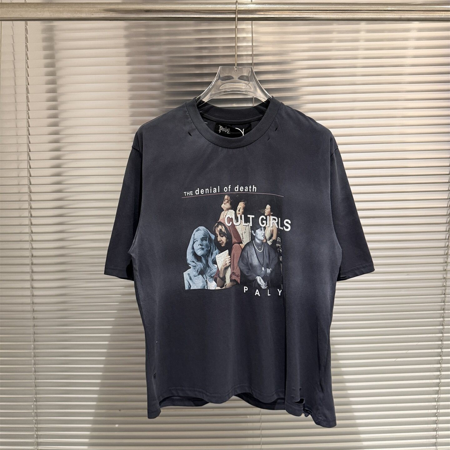 Vintage Distressed Hole Print T-shirt Unisex Crew Neck Casual Short Sleeve Top