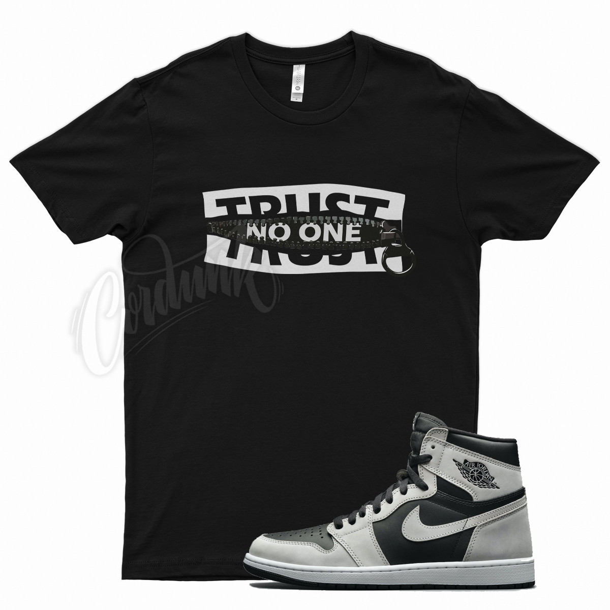 Black TRUST T Shirt for J1 1 High OG Shadow 2.0 Smoke Vast Grey Jubilee