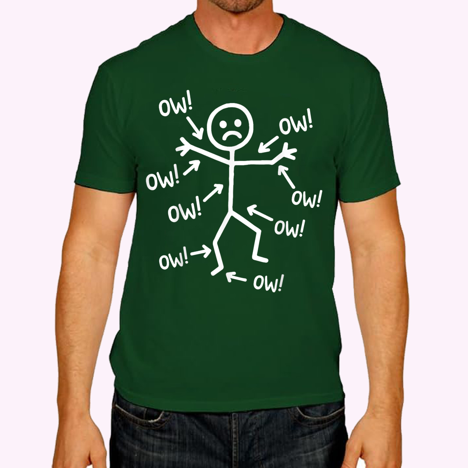 Ow Ow Ow Stick Character Figure Humor Chronic Pain Awareness T-Shirt