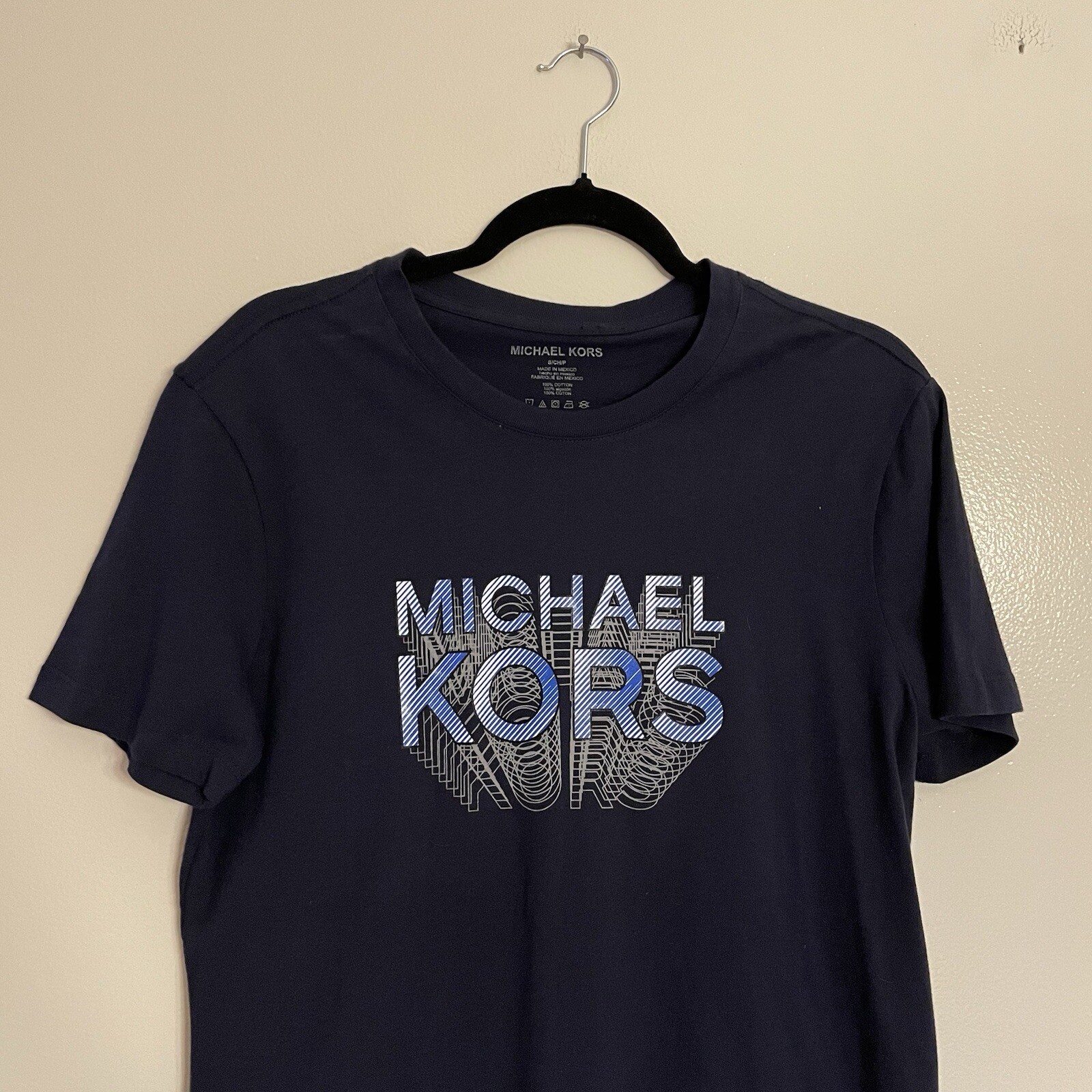 Michael Kors Men’s SZ S Midnight Navy Blue Graphic Short Sleeve T-Shirt NWT