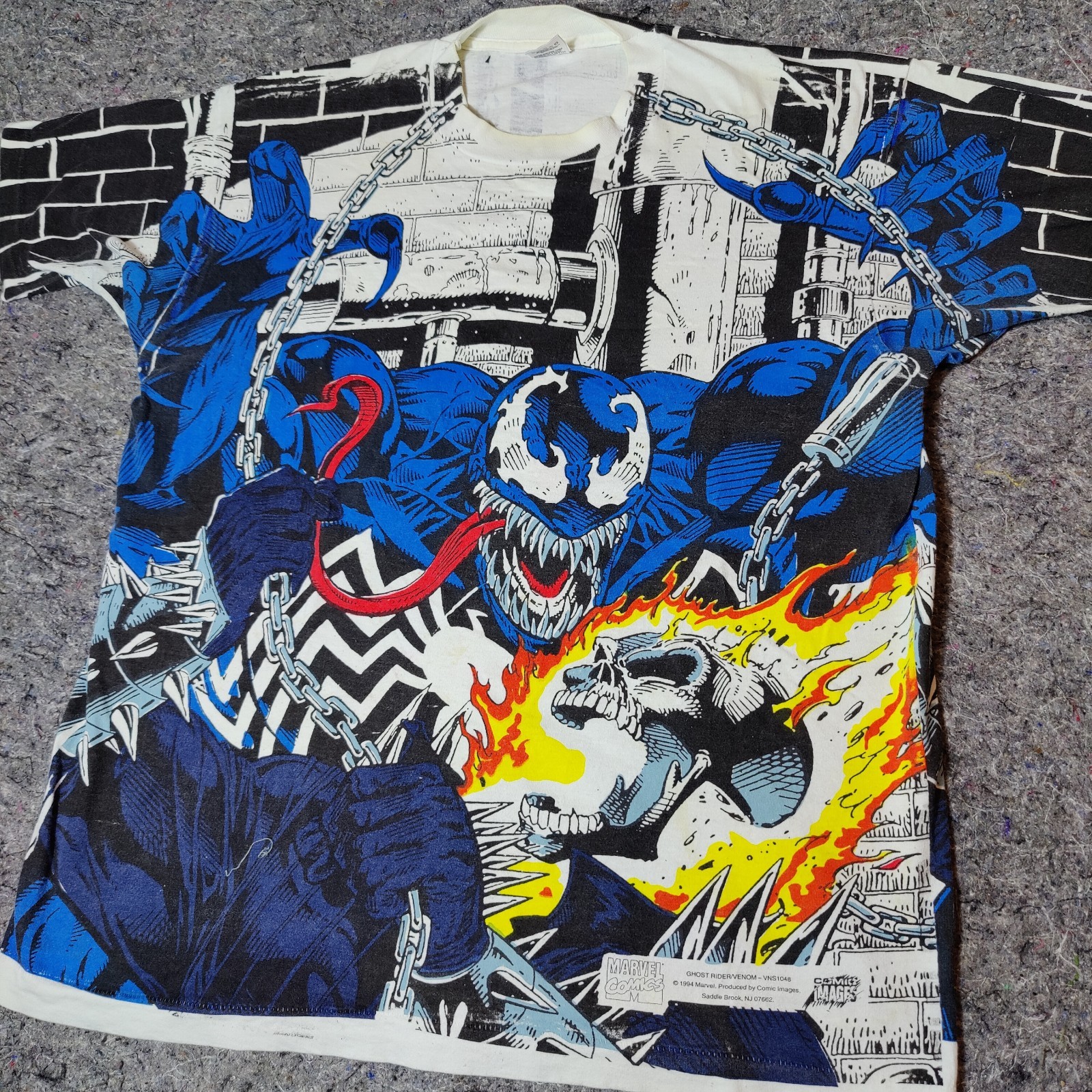 RARE 1994 Marvel Venom Ghost Rider All Over Print AOP T Shirt Mens XL Fruit Loom