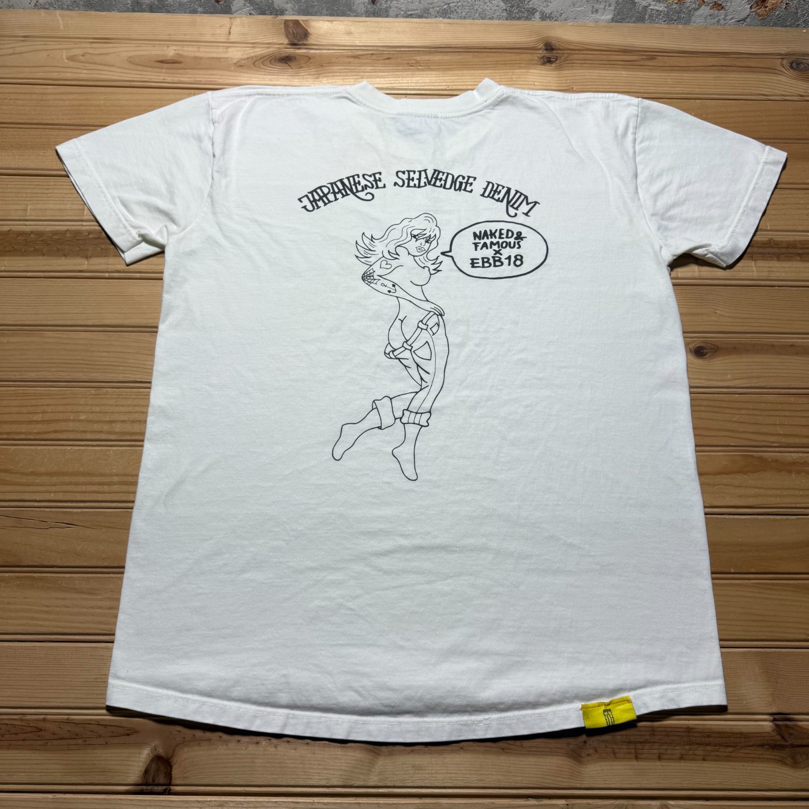 Y2K Naked & Famous Denim x EBB18 Japanese Selvedge Pinup Girl Graphic T-Shirt XL