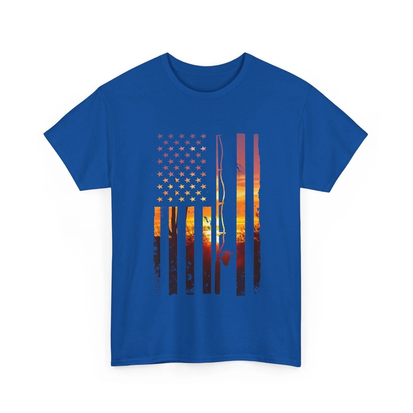 Fishing American Flag Sunset T-Shirt