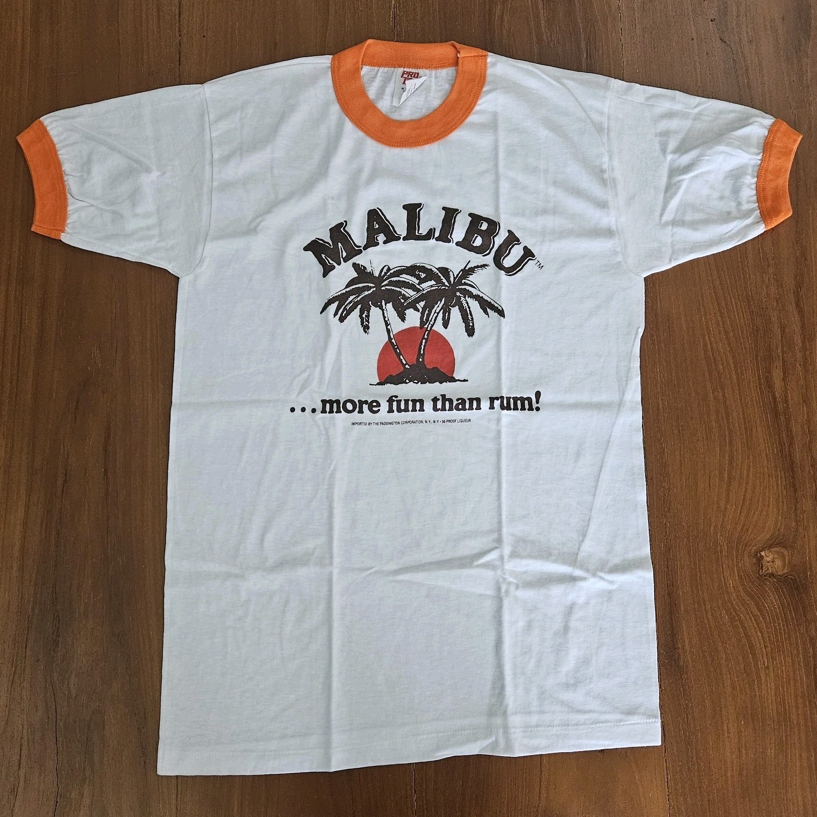 Rare Medium 80s Vintage Malibu Rum Ringer Tee T Shirt Alcohol Beer Promo VTG Med