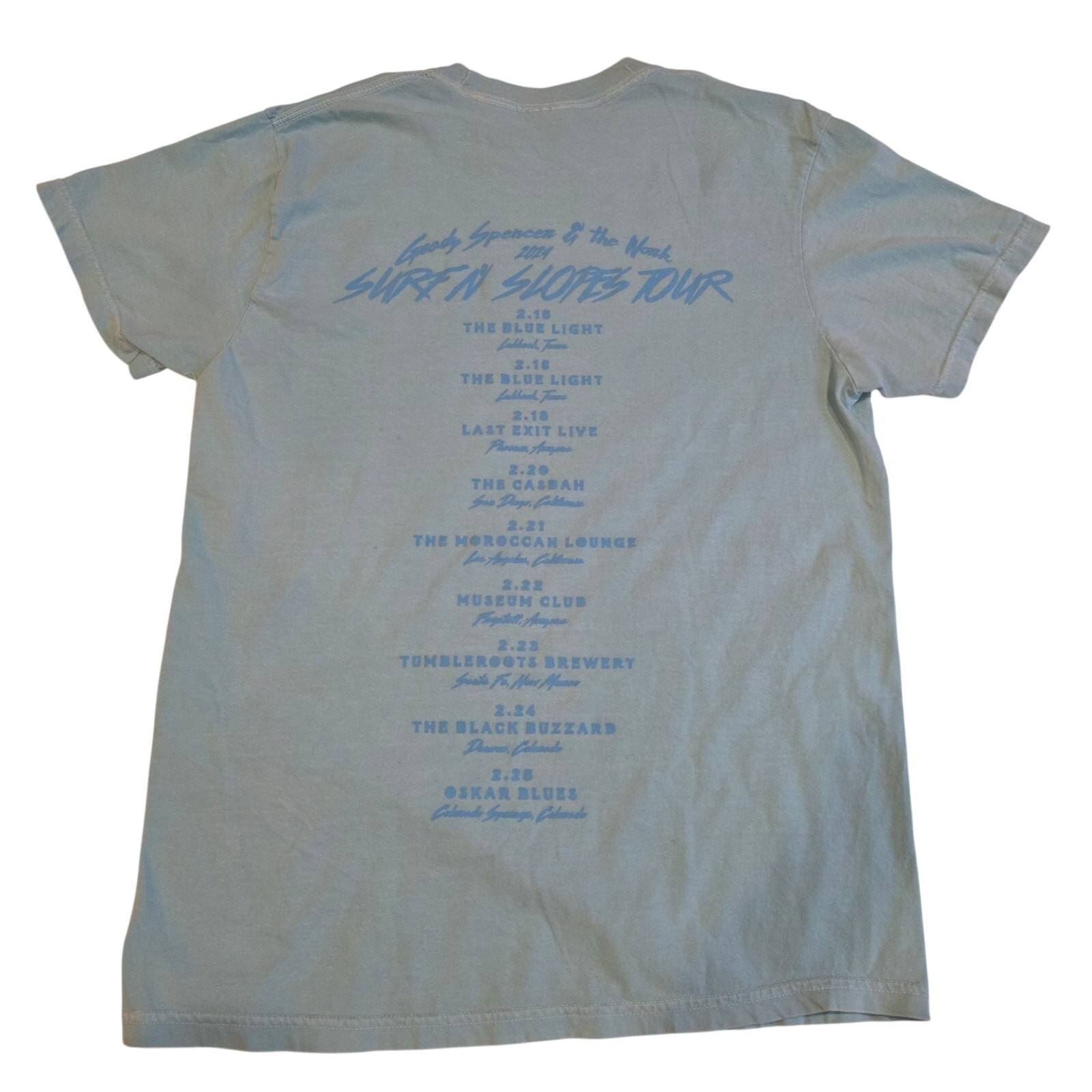 Grady Spencer & The Work Surf N Slopes Tour 2024 Band Tee Comfort Colors Blue M