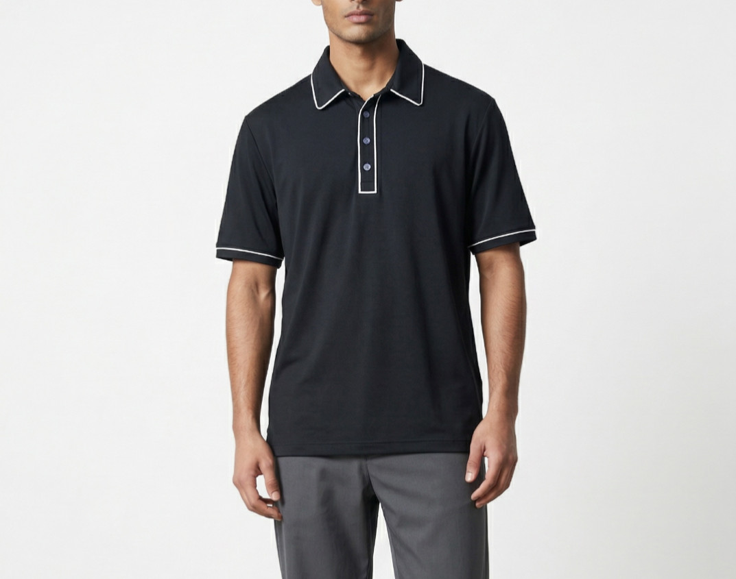 Adidas Small PureMotion mens golf shirt Black/White Contrast Piping Logo on Back