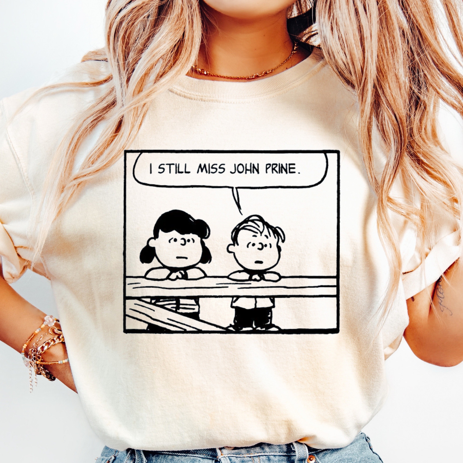 I Still Miss John Prine T-Shirt | Peanuts Style Comic Tee, Music Lover Shirt
