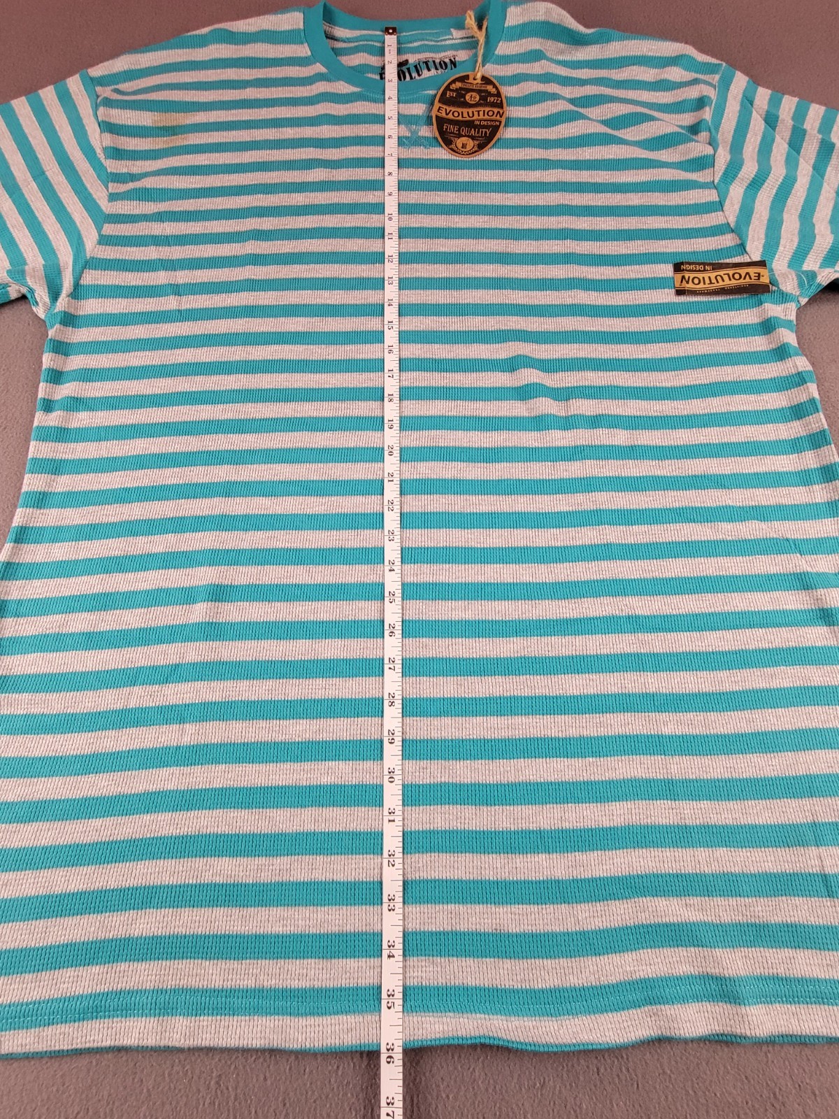 Evolution Mens 6XL Teal/Gray Striped Waffle Thermal T-shirt Long Sleeve