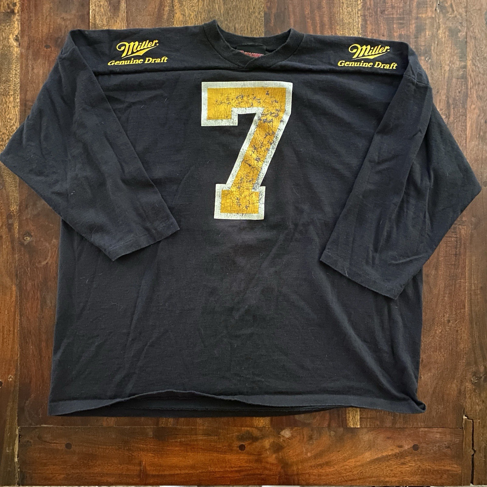 Vintage Miller Genuine Draft Shirt Sz Large Black 3/4 Sleeve Jersey Holoubek 90s