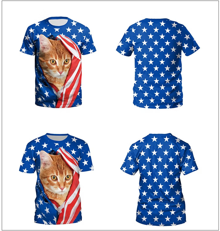 USA Flag Independence Day T-Shirt Men Women Patriotic Tee Cat