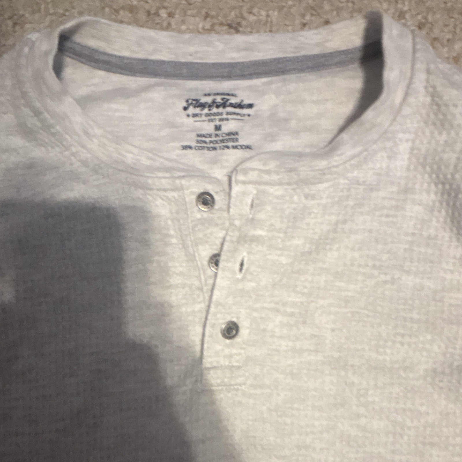 Flag & Anthem Men’s White Solid Knit Henley Long Sleeve Button T-Shirt Size M
