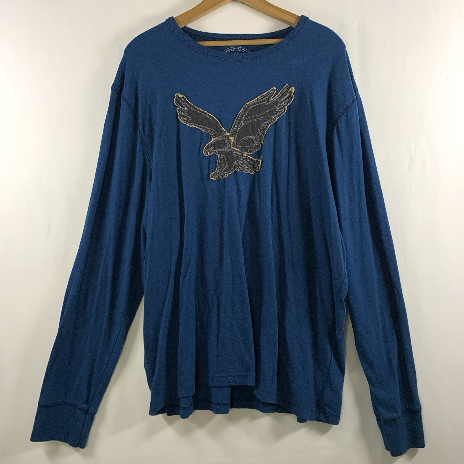 American Eagle Mens Y2K Long Sleeve T-Shirt XXL Turquoise Athletic Fit Logo 2013