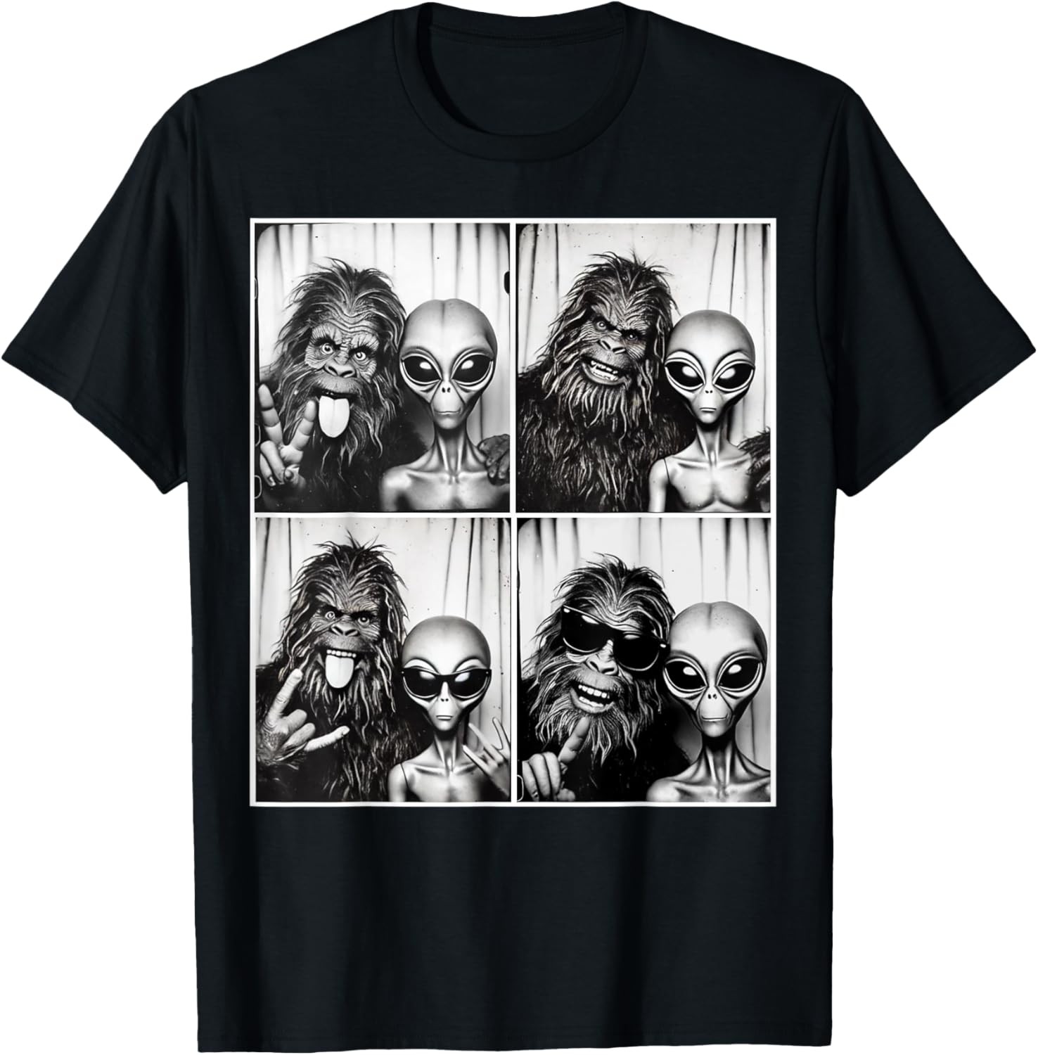 Funny Photobooth Photo Sasquatch UFO Bigfoot And Alien T-Shirt