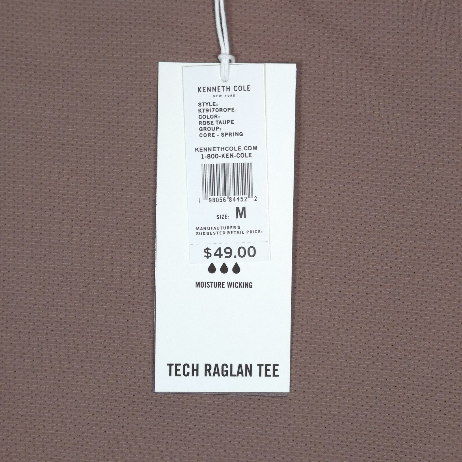 Kenneth Cole Tech Raglan Active Tee Shirt Sz. M Rose Taupe Stretch Curved Hem