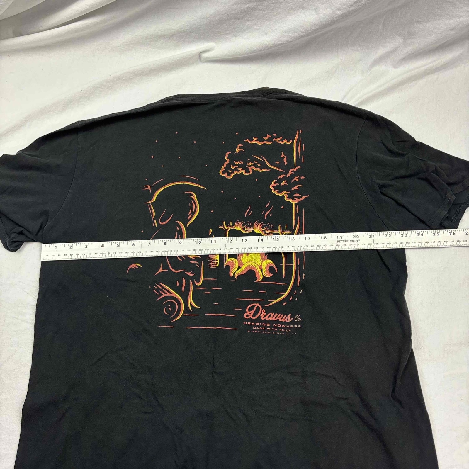 Dravus Co. Mens Graphic T-Shirt Black Yellow Crew XL Heading Nowhere