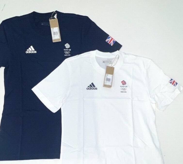 Adidas Training Shirt Team GB Olympic 100% Cotton White Blue XS S M L XL 2XL 3XL