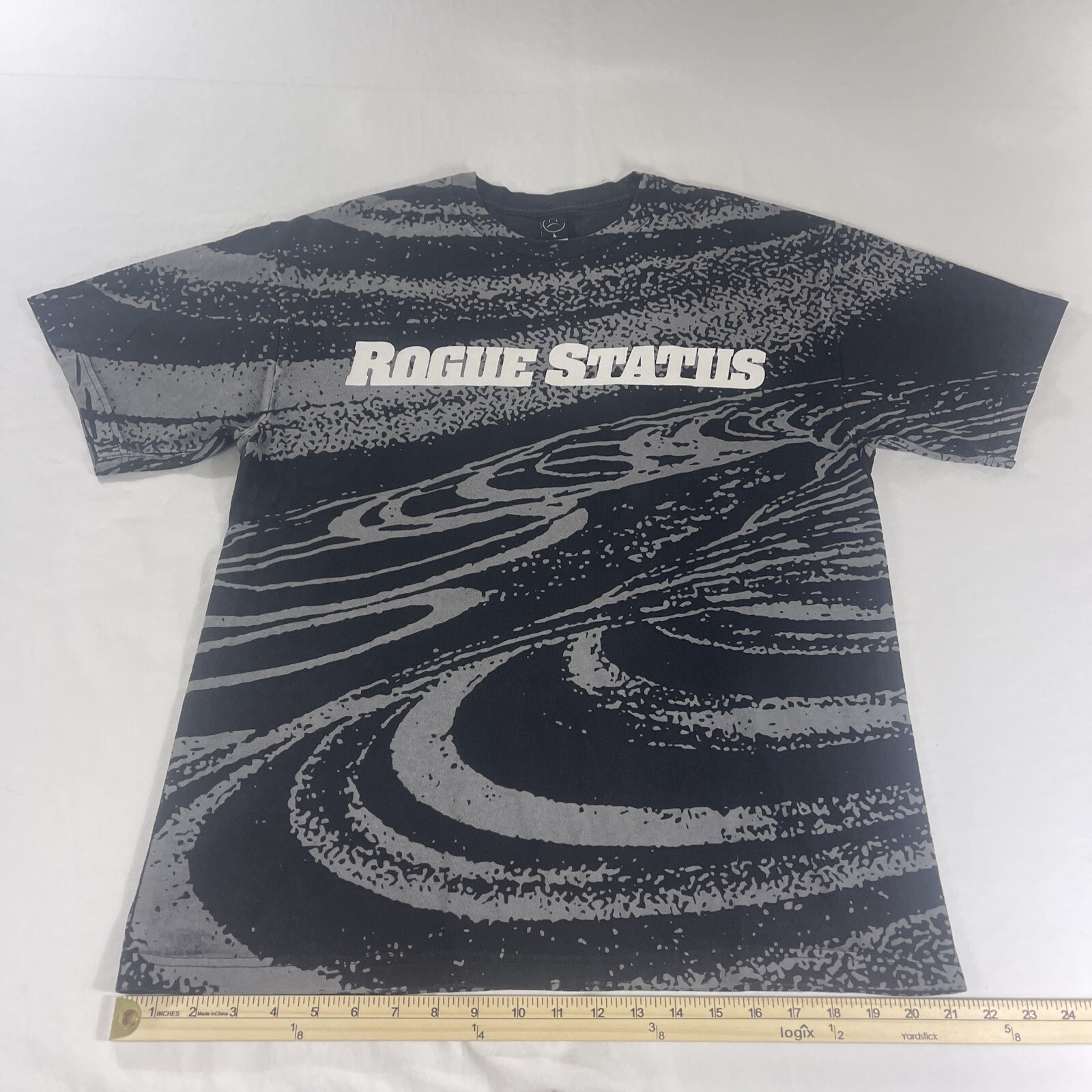 Vintage Rogue Status L T-Shirt Rob Dyrdek AOP Logo Skater Y2K HTF Pattern