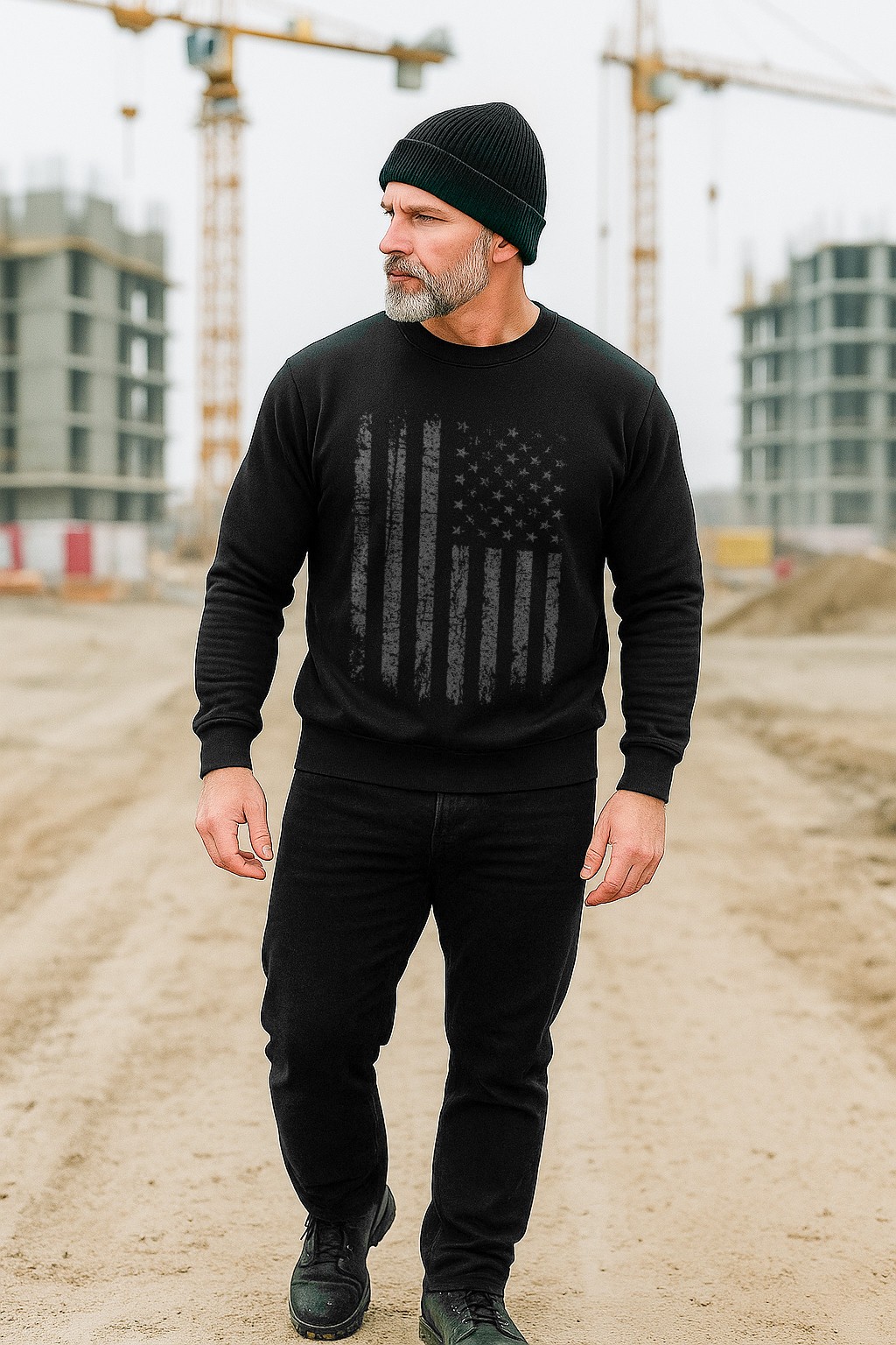 USA Flag Crewneck Sweatshirt | Vintage Distressed Flag | Patriotic Pullover