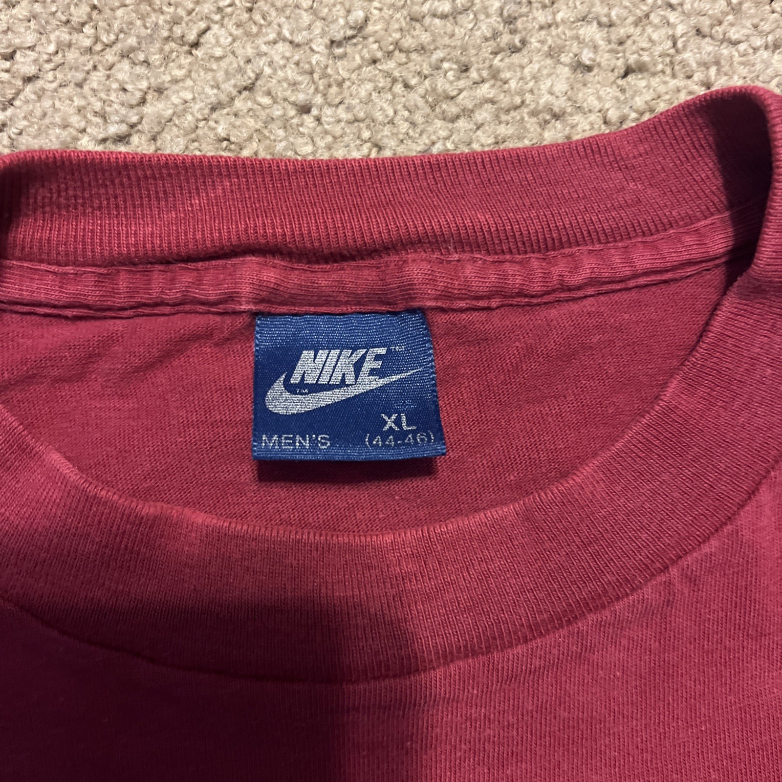 Vintage 80s Maroon Nike Multiple Tri Logos Long Sleeve Blue Tag Shirt Swoosh XL